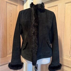 Black Suede with Rabbit Trim Women's Jacket size 12